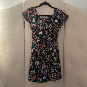 Express Black & Pink Floral off the Shoulder Elastic Waist Dress XS